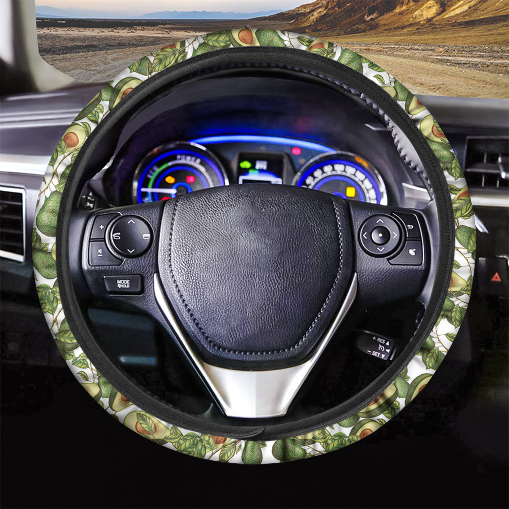 Avocado Cut In Half Drawing Print Car Steering Wheel Cover