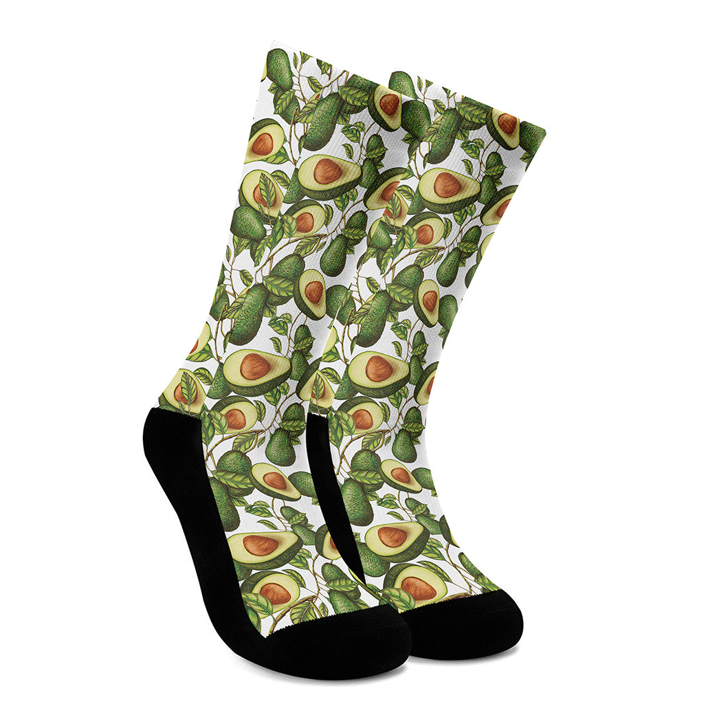 Avocado Cut In Half Drawing Print Crew Socks