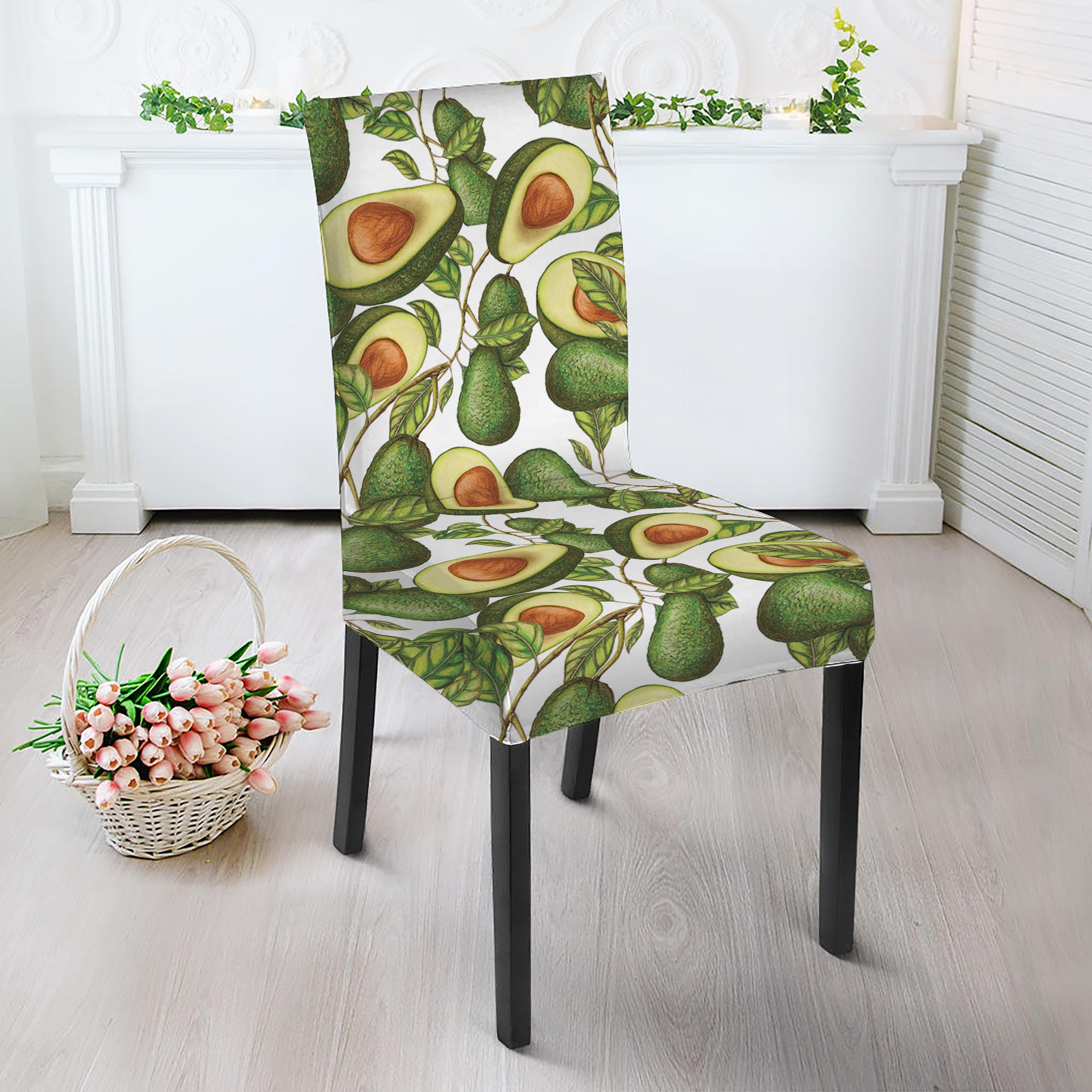 Avocado Cut In Half Drawing Print Dining Chair Slipcover