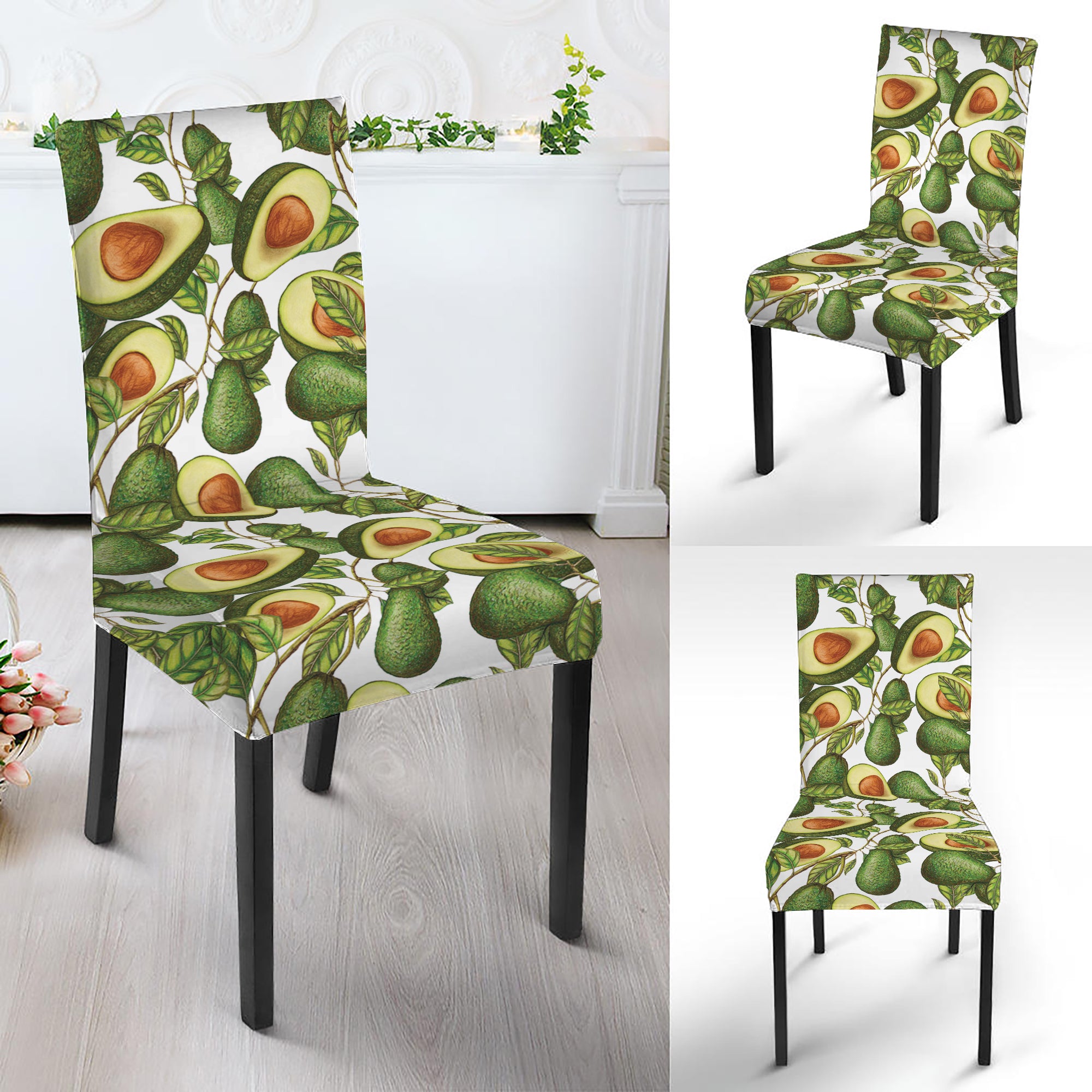 Avocado Cut In Half Drawing Print Dining Chair Slipcover