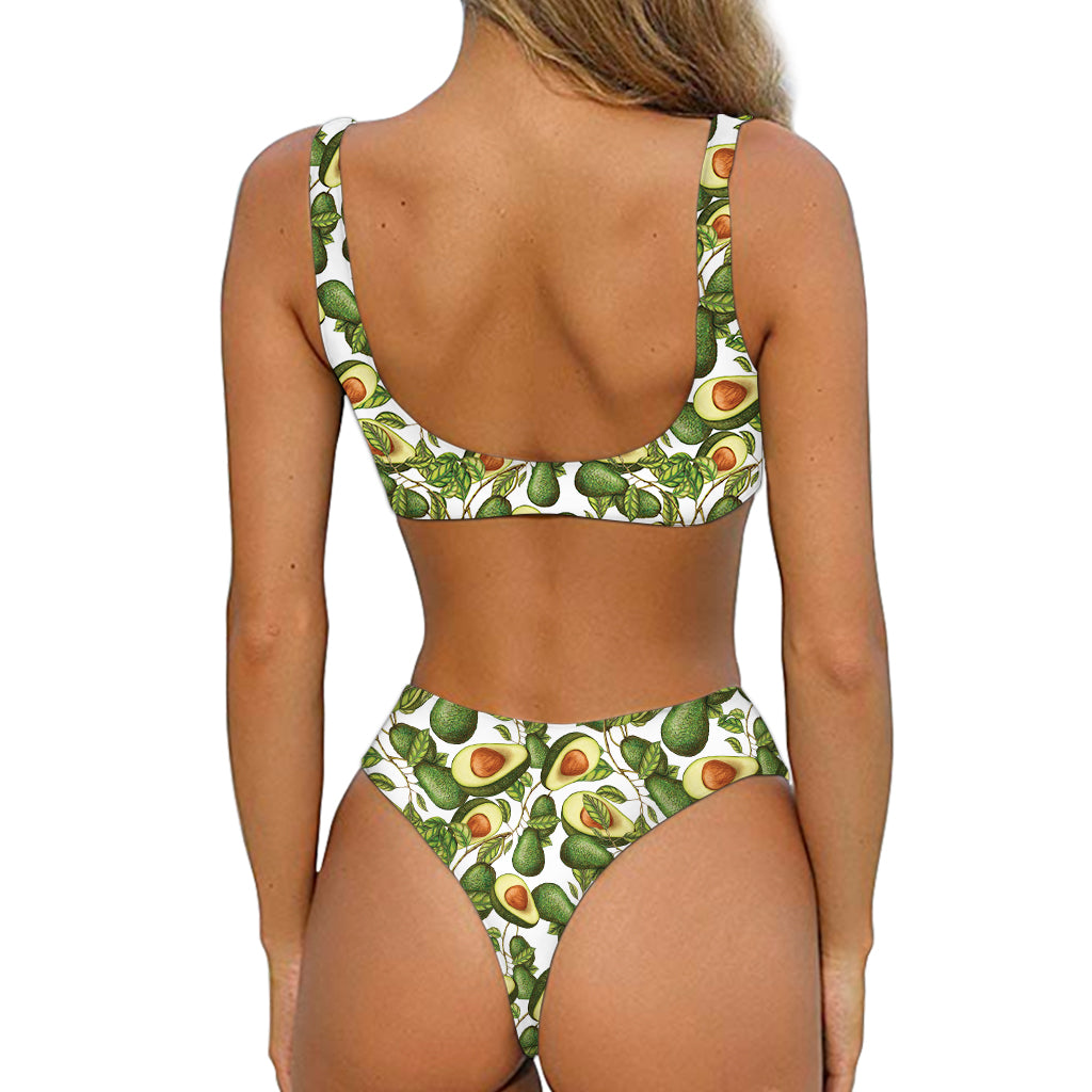 Avocado Cut In Half Drawing Print Front Bow Tie Bikini