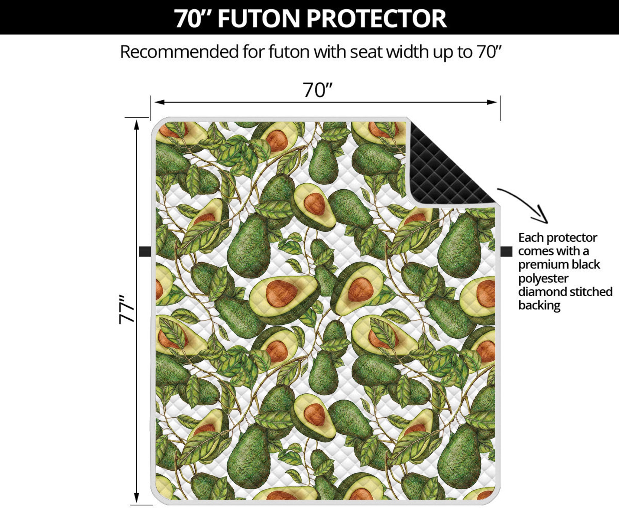 Avocado Cut In Half Drawing Print Futon Protector