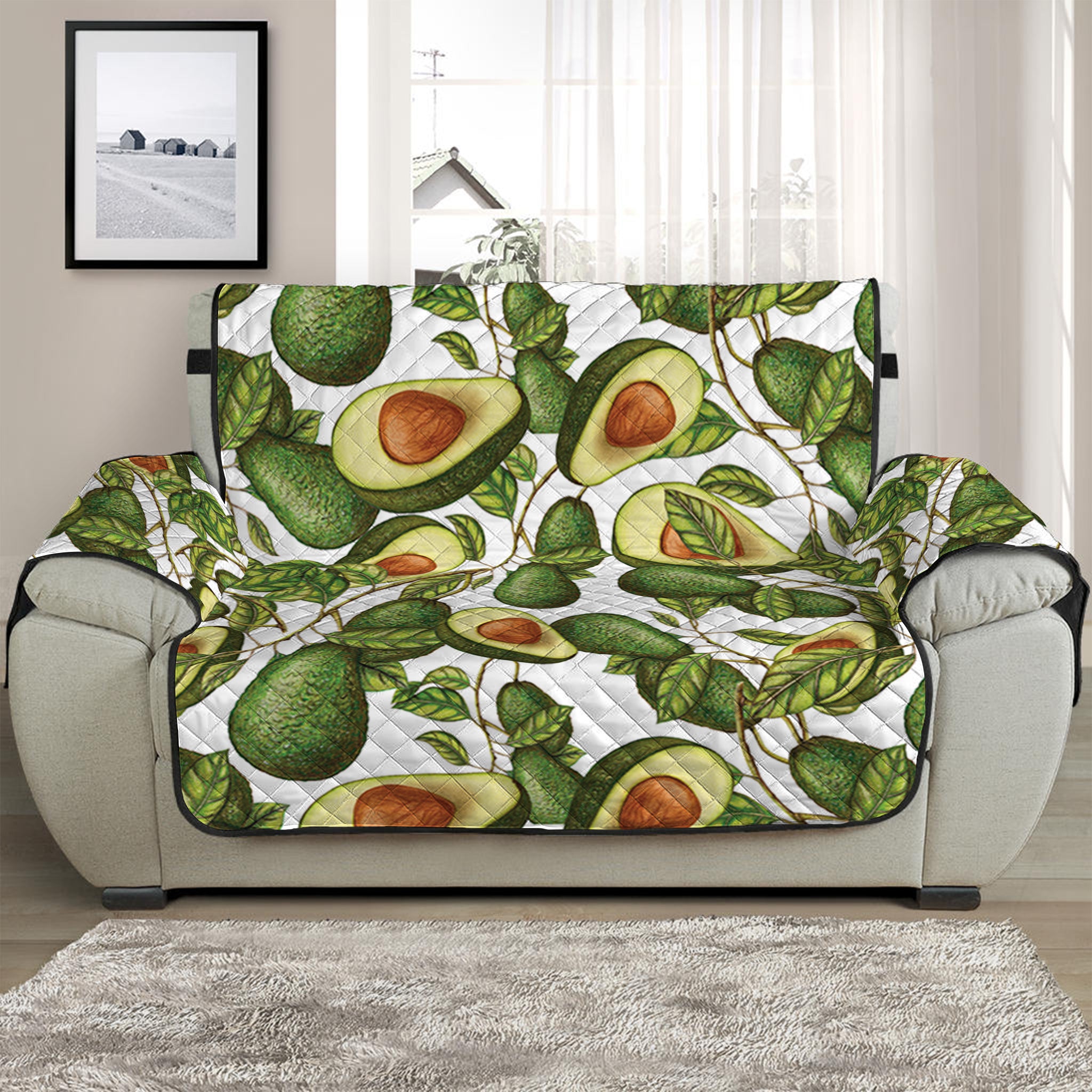 Avocado Cut In Half Drawing Print Half Sofa Protector