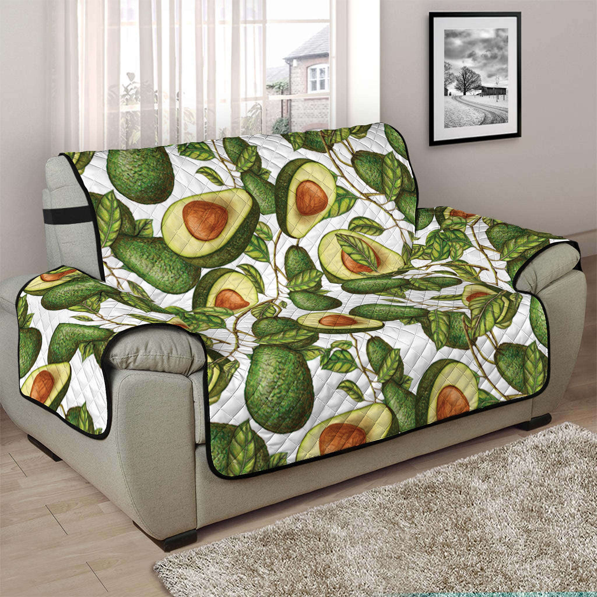 Avocado Cut In Half Drawing Print Half Sofa Protector