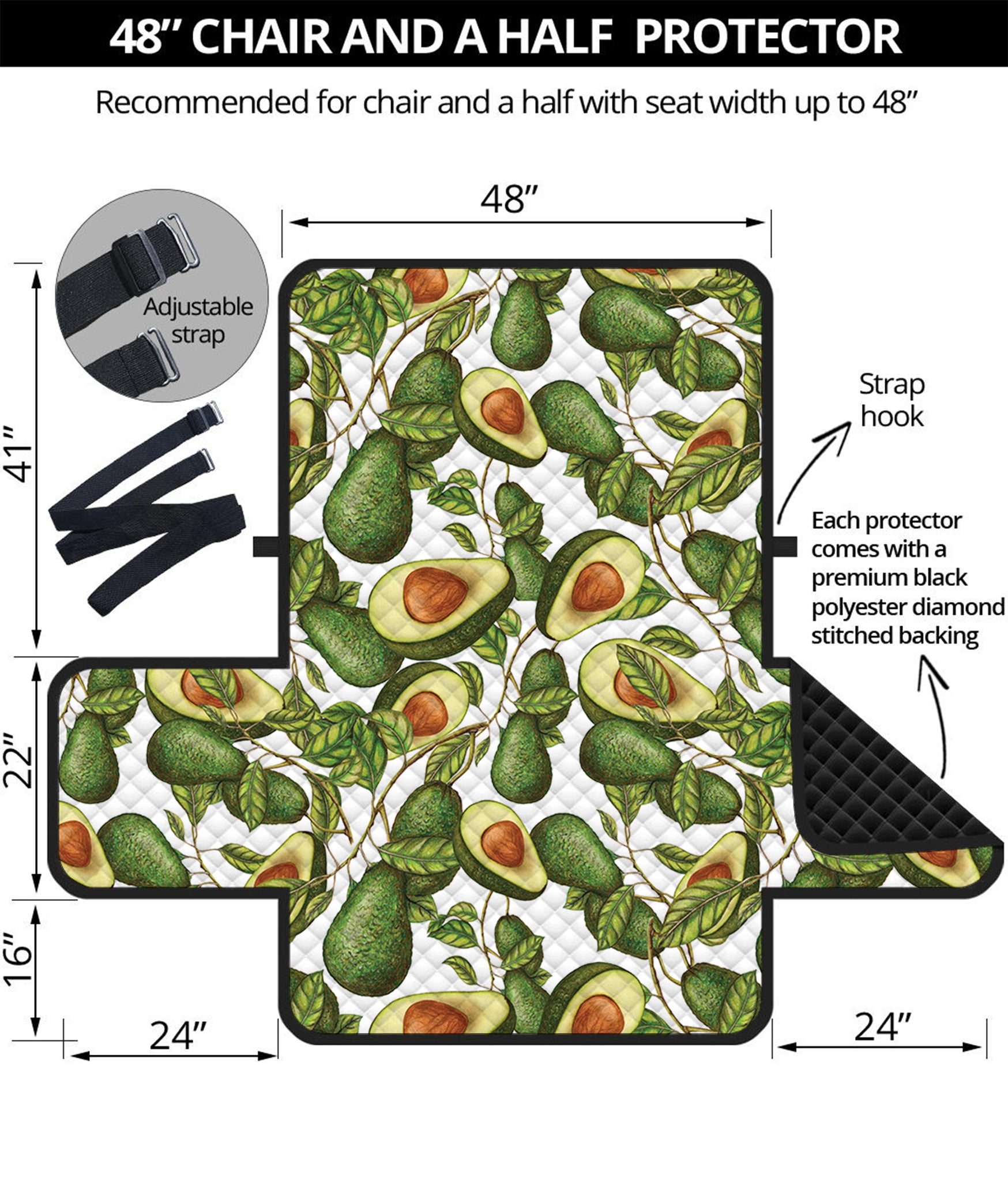 Avocado Cut In Half Drawing Print Half Sofa Protector