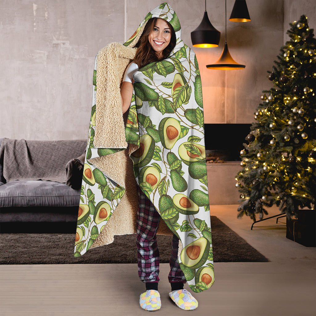 Avocado Cut In Half Drawing Print Hooded Blanket