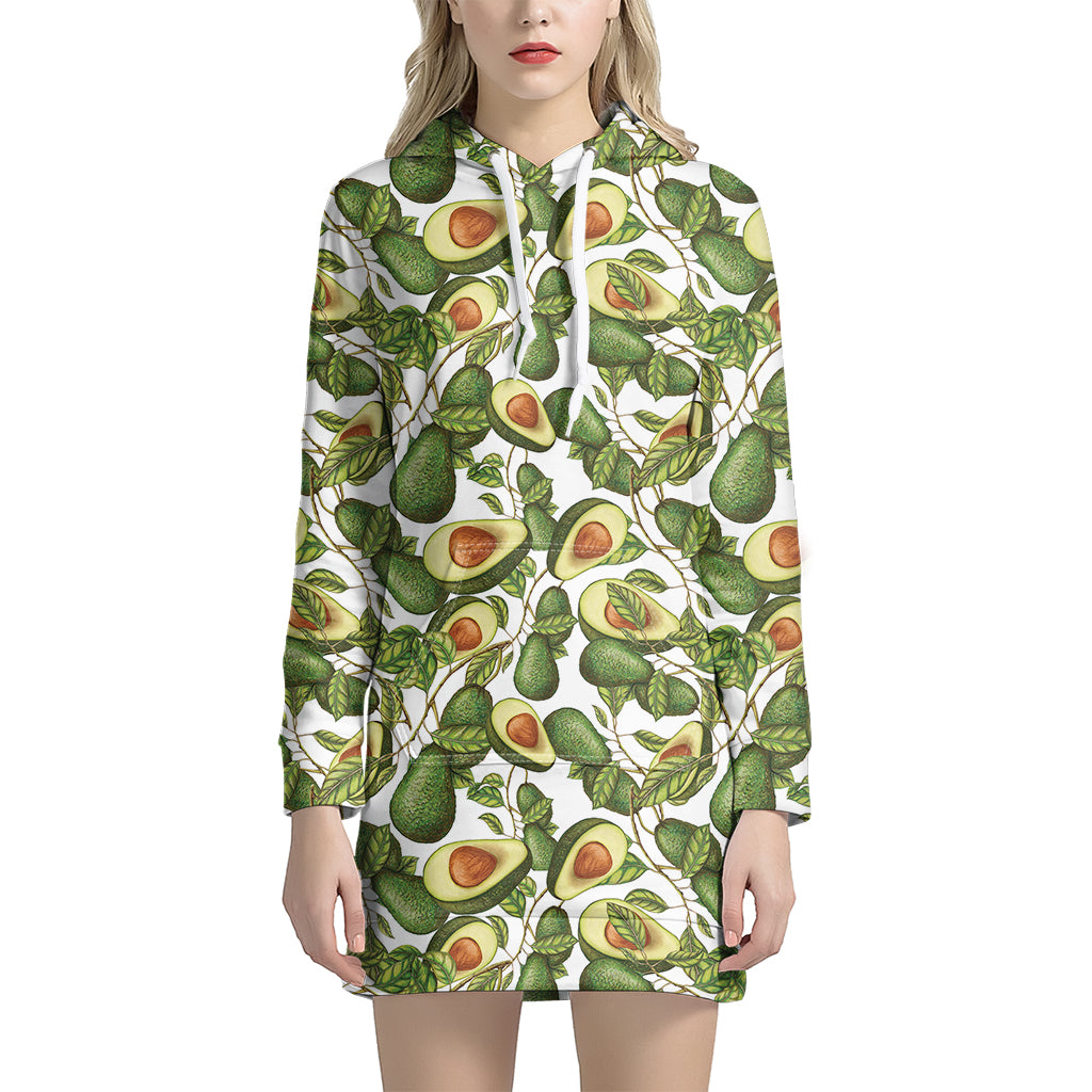 Avocado Cut In Half Drawing Print Hoodie Dress