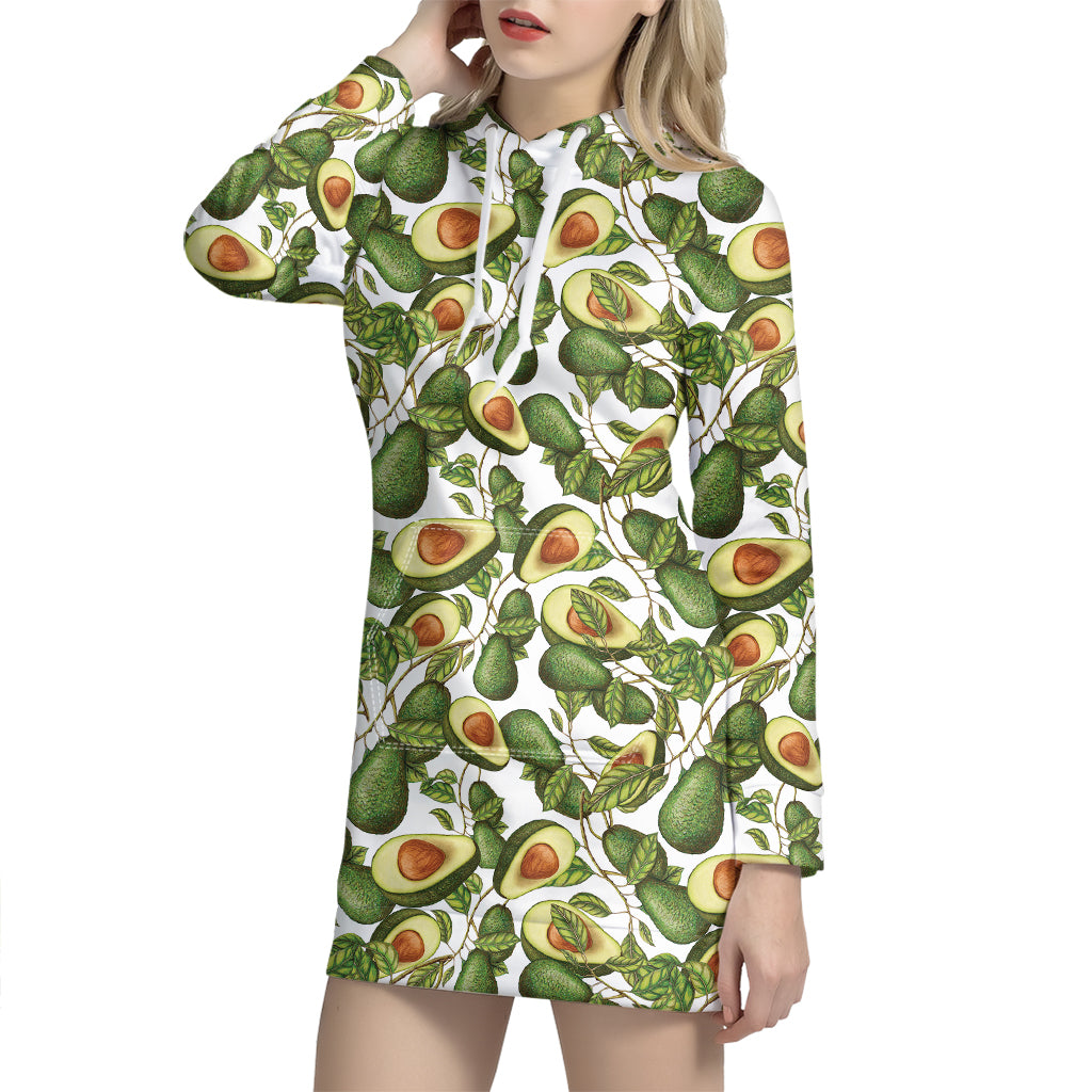 Avocado Cut In Half Drawing Print Hoodie Dress