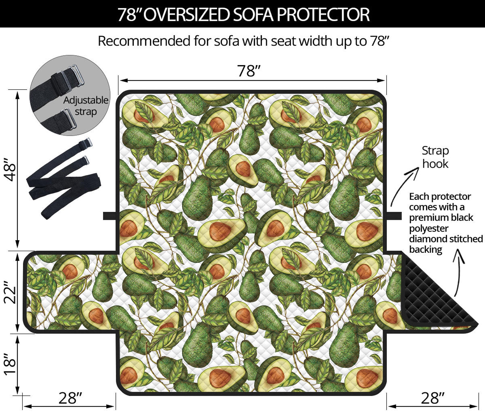 Avocado Cut In Half Drawing Print Oversized Sofa Protector