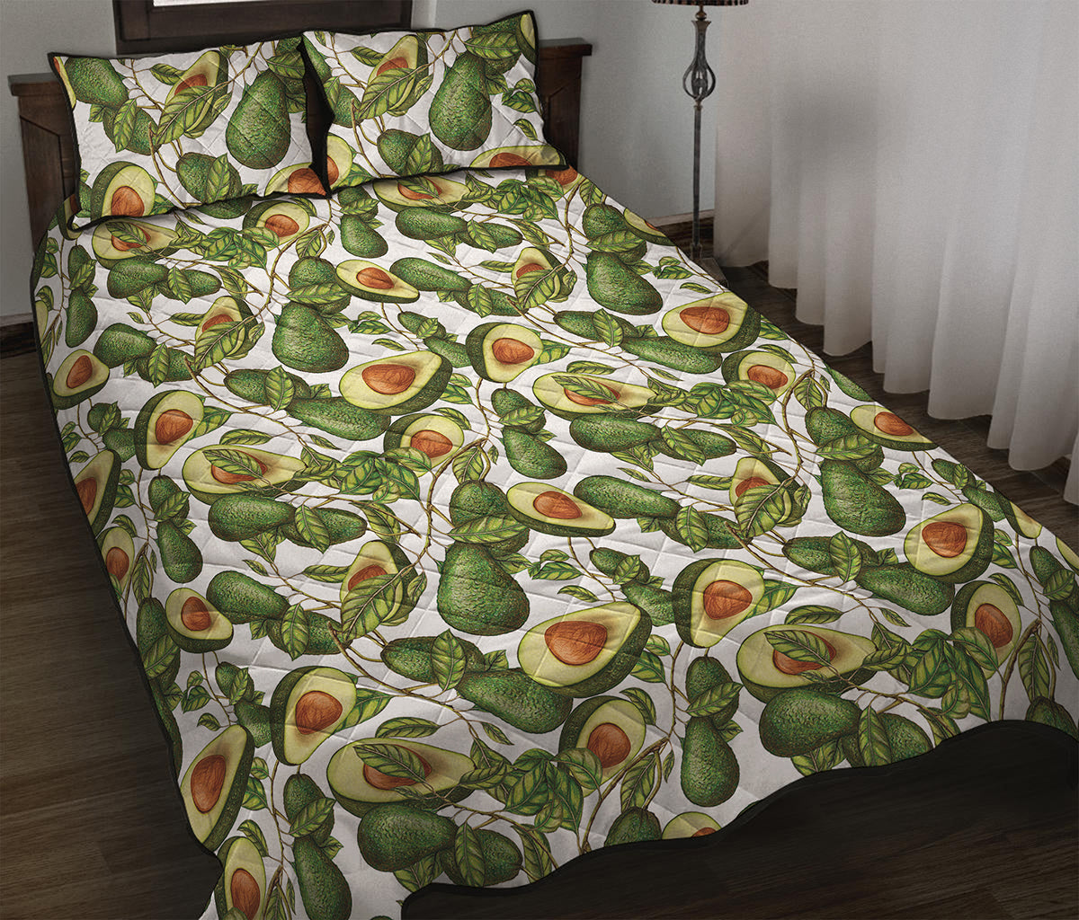 Avocado Cut In Half Drawing Print Quilt Bed Set