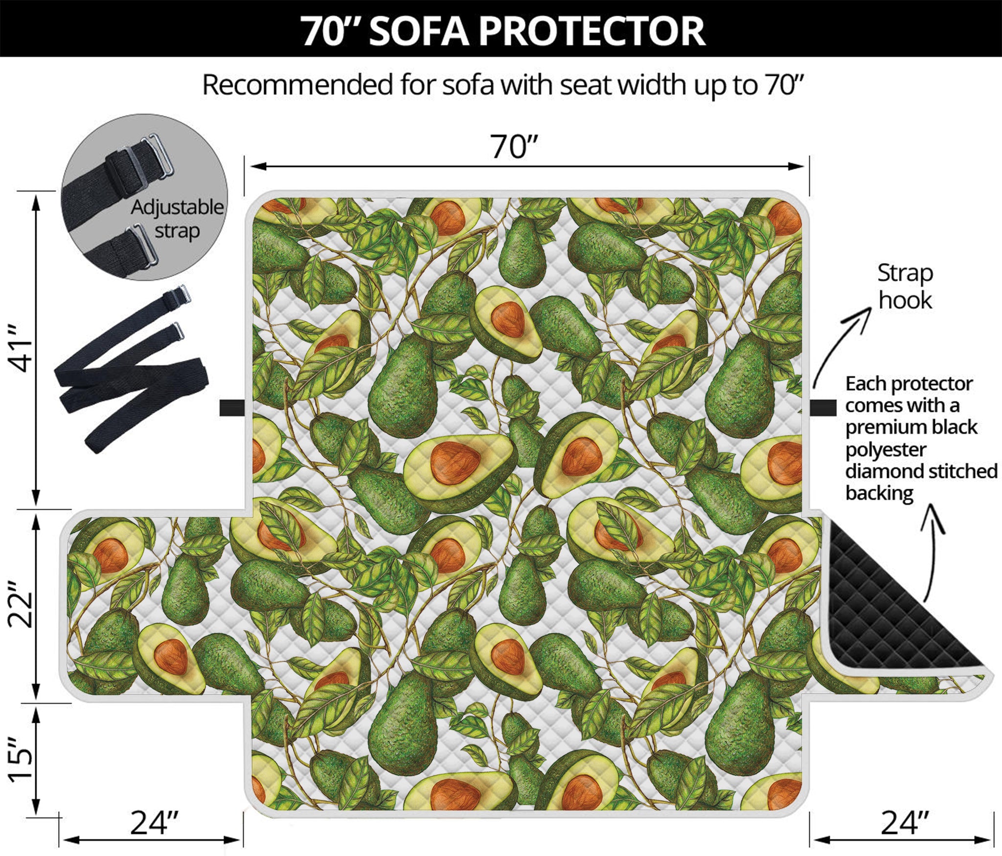 Avocado Cut In Half Drawing Print Sofa Protector