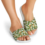 Avocado Cut In Half Drawing Print White Slide Sandals