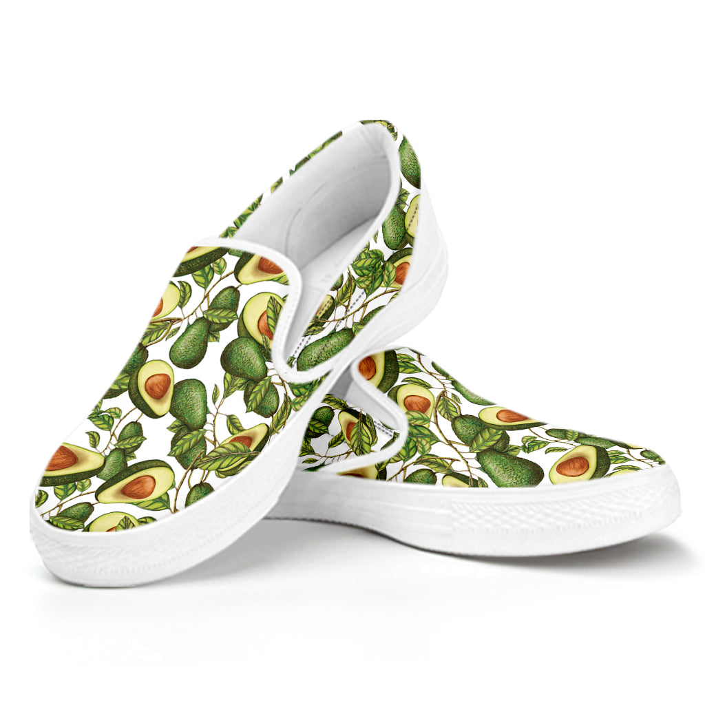 Avocado Cut In Half Drawing Print White Slip On Shoes