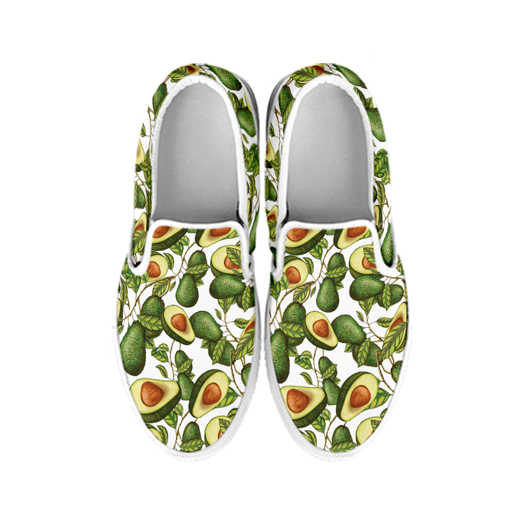 Avocado Cut In Half Drawing Print White Slip On Shoes