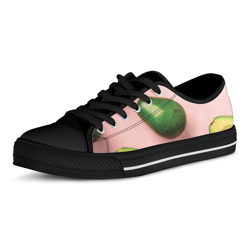 Avocado Cut In Half Pattern Print Black Low Top Shoes