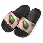 Avocado Cut In Half Pattern Print Black Slide Sandals