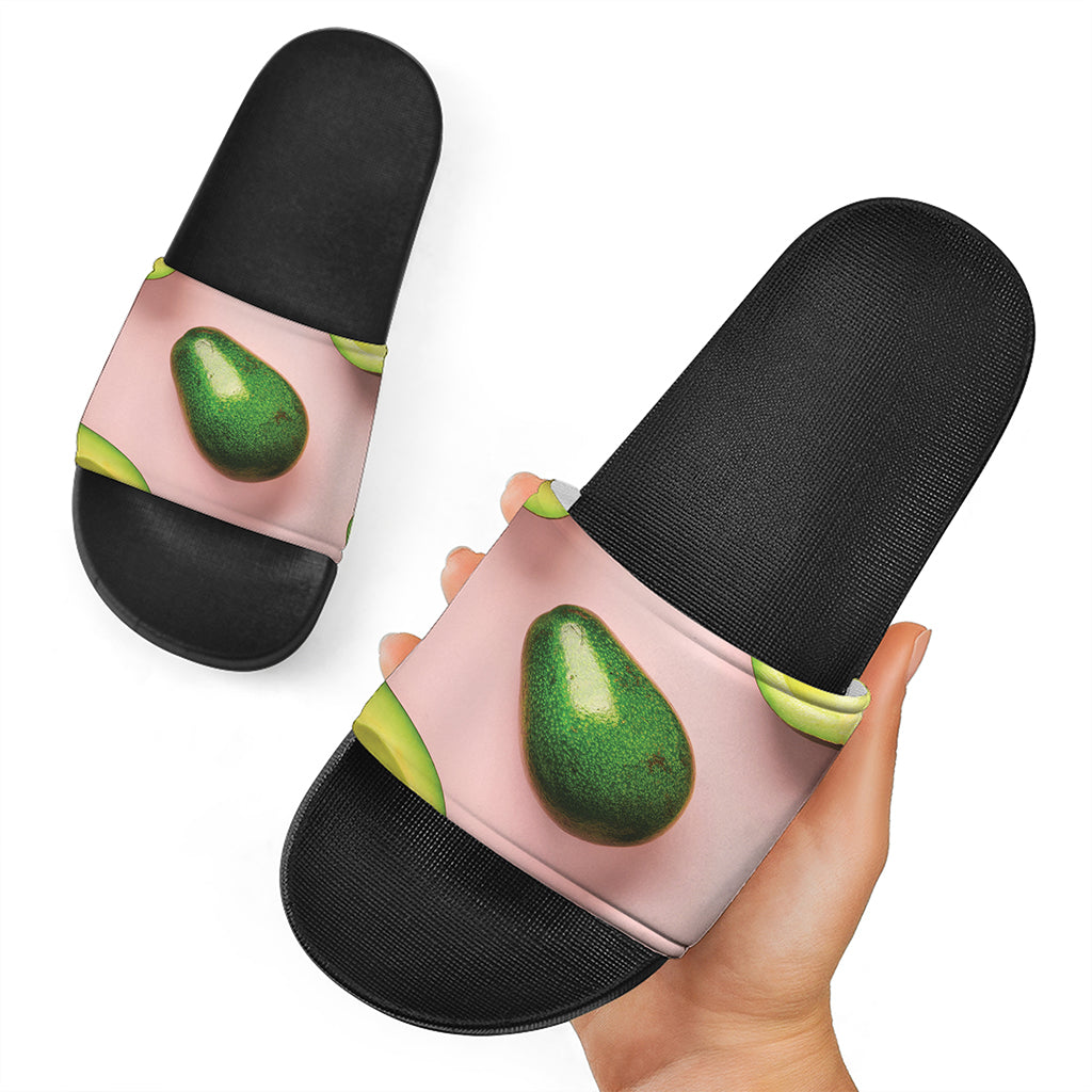 Avocado Cut In Half Pattern Print Black Slide Sandals