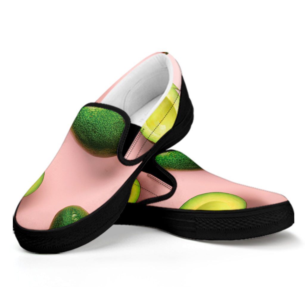 Avocado Cut In Half Pattern Print Black Slip On Shoes