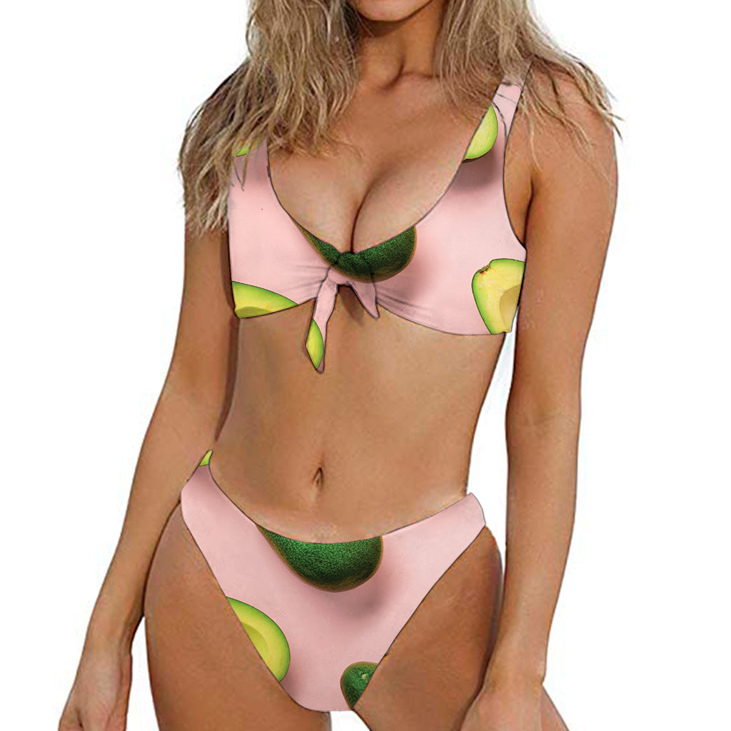 Avocado Cut In Half Pattern Print Front Bow Tie Bikini