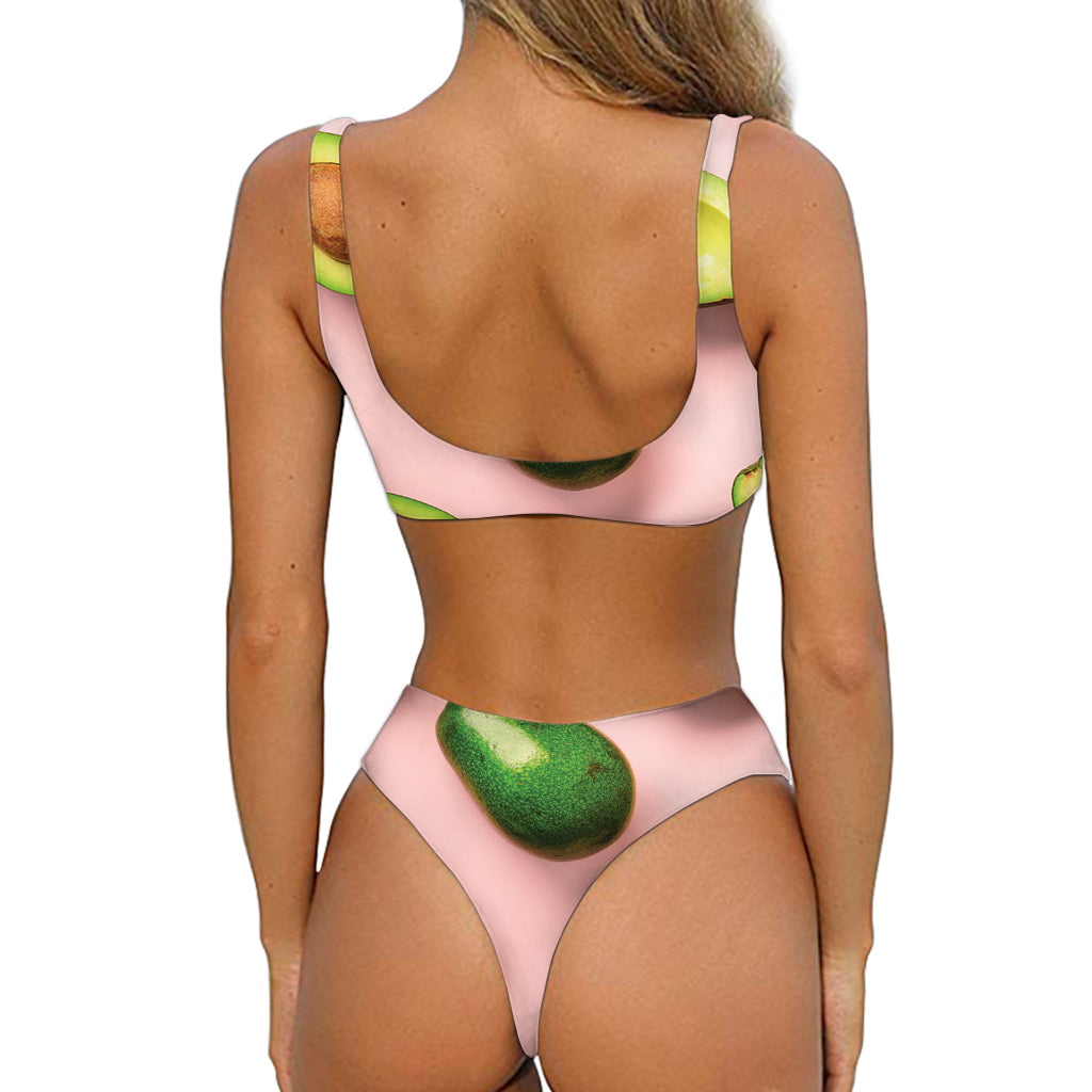 Avocado Cut In Half Pattern Print Front Bow Tie Bikini