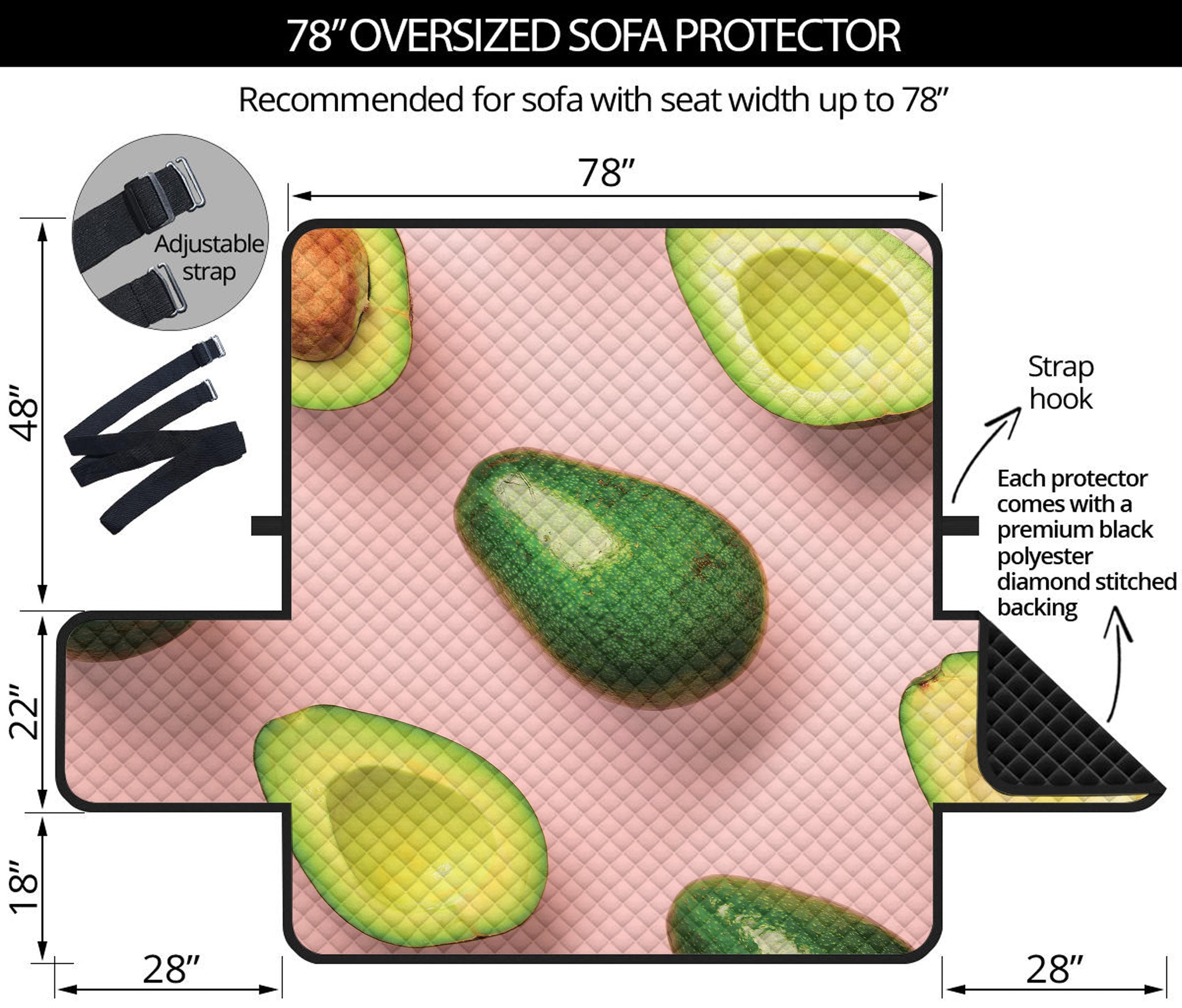 Avocado Cut In Half Pattern Print Oversized Sofa Protector