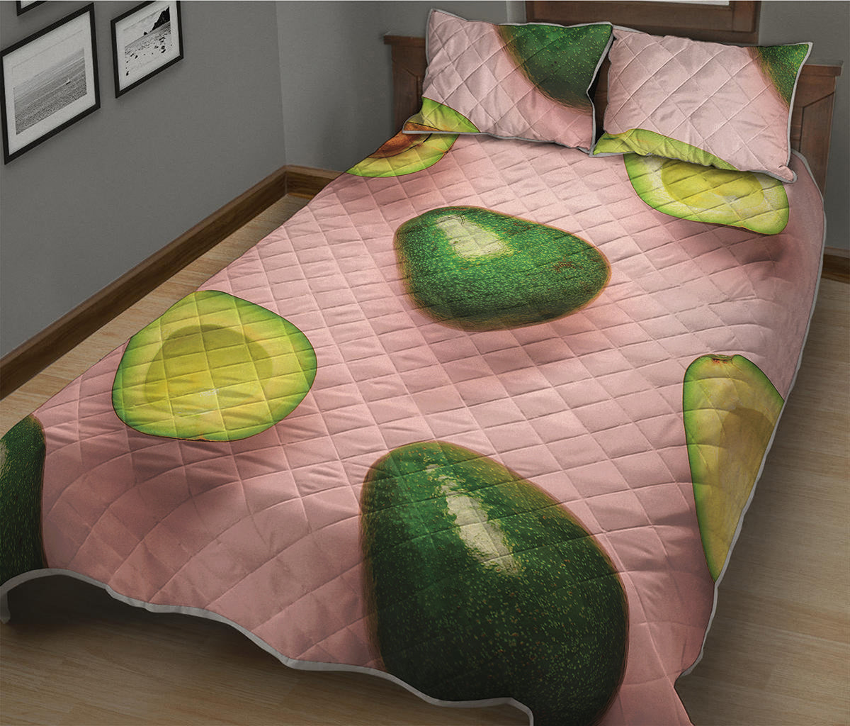 Avocado Cut In Half Pattern Print Quilt Bed Set