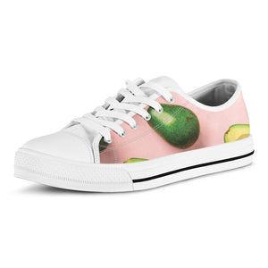 Avocado Cut In Half Pattern Print White Low Top Shoes