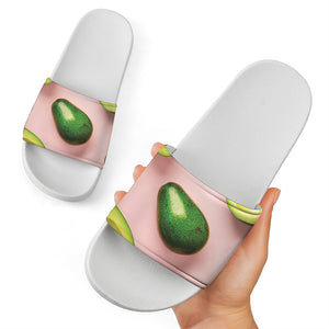 Avocado Cut In Half Pattern Print White Slide Sandals