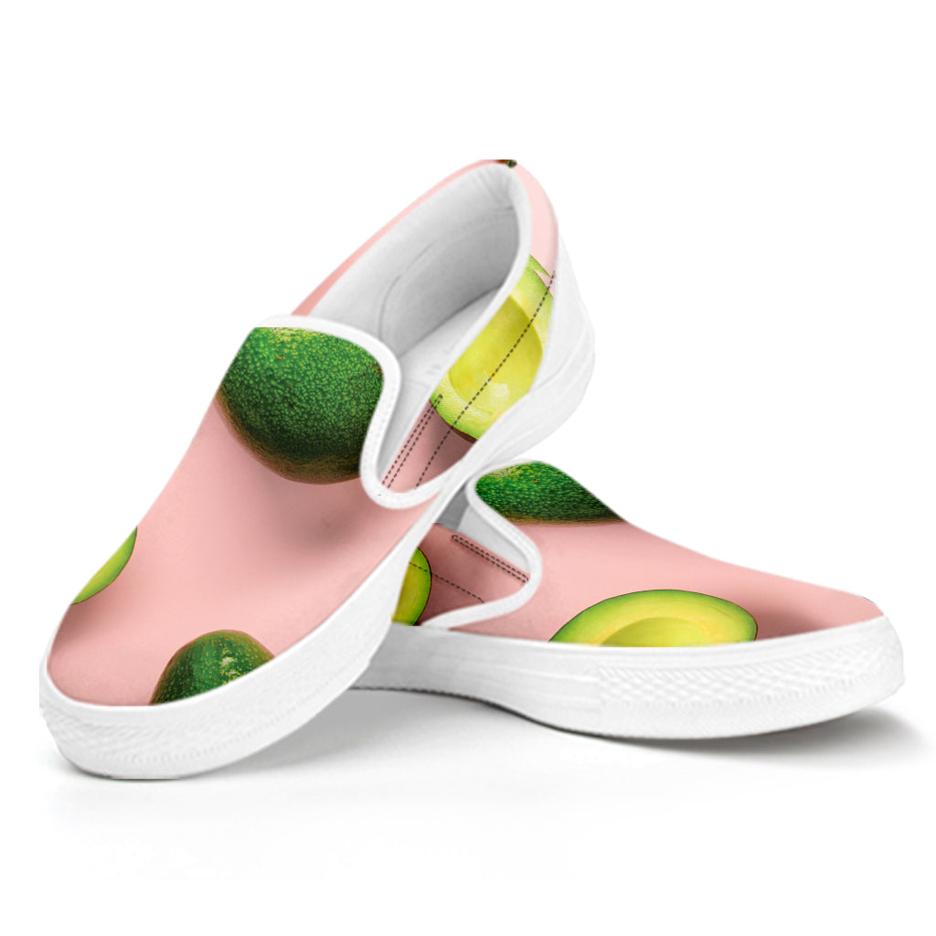 Avocado Cut In Half Pattern Print White Slip On Shoes