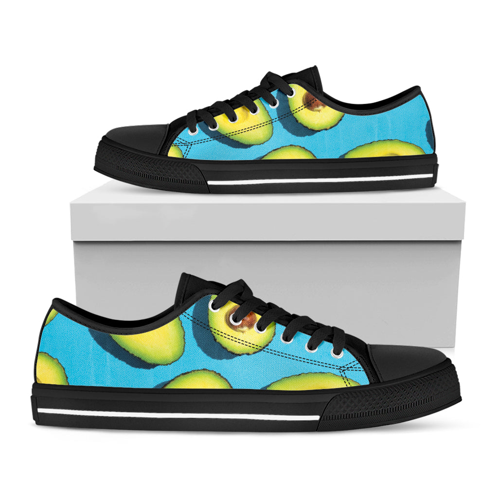 Avocado Cut In Half Print Black Low Top Shoes