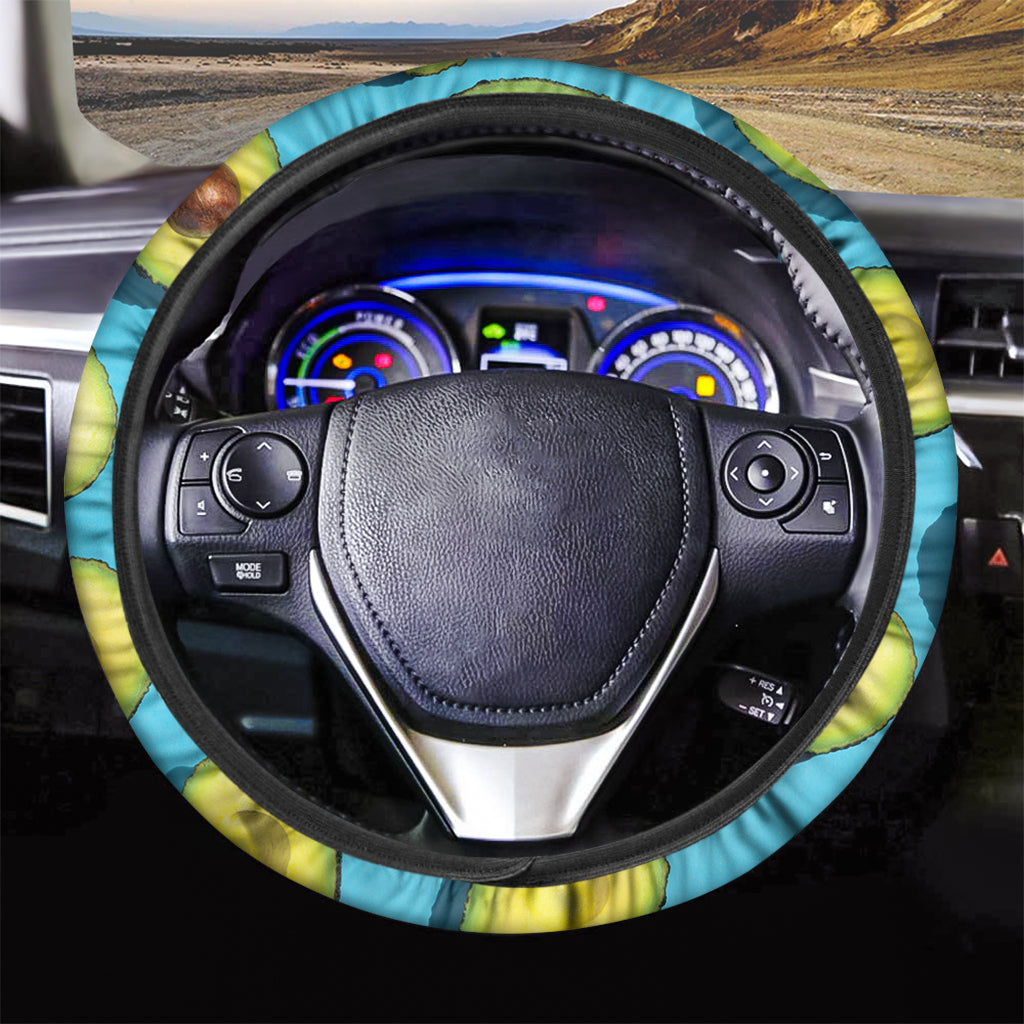 Avocado Cut In Half Print Car Steering Wheel Cover