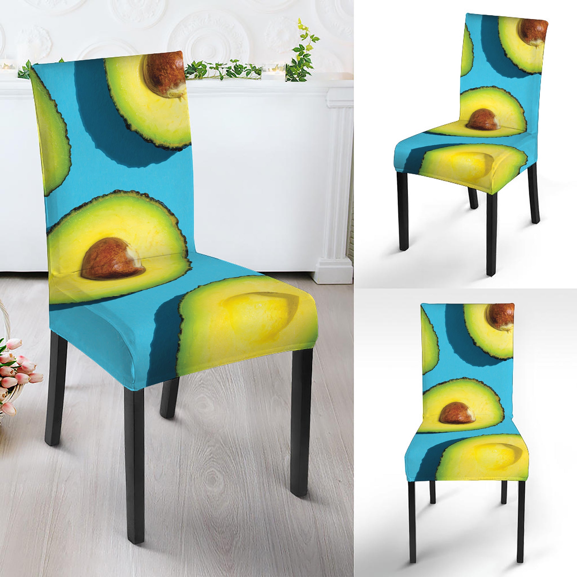 Avocado Cut In Half Print Dining Chair Slipcover