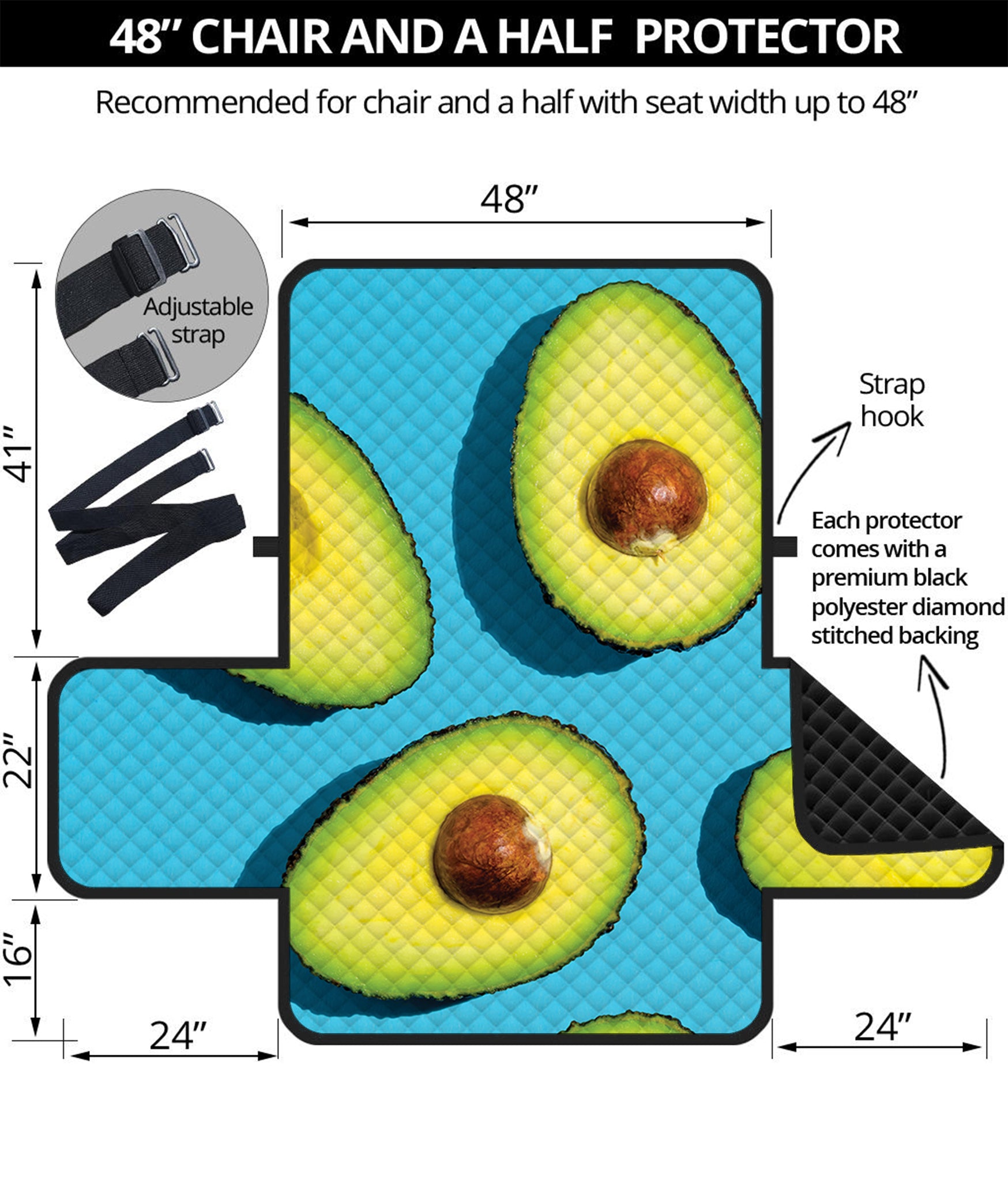 Avocado Cut In Half Print Half Sofa Protector