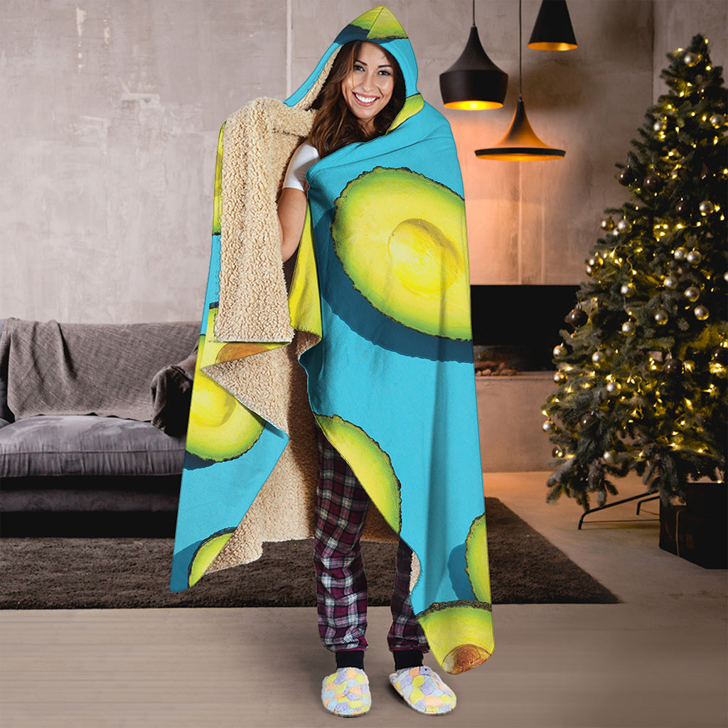 Avocado Cut In Half Print Hooded Blanket