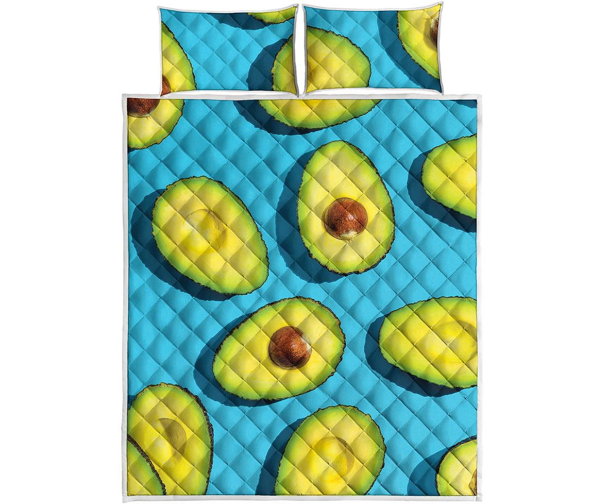 Avocado Cut In Half Print Quilt Bed Set