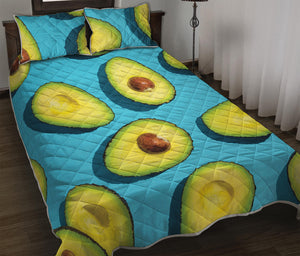 Avocado Cut In Half Print Quilt Bed Set