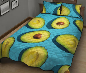 Avocado Cut In Half Print Quilt Bed Set