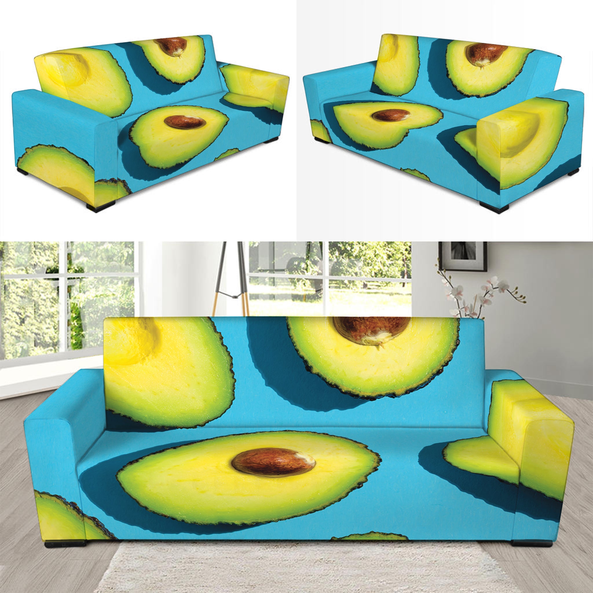 Avocado Cut In Half Print Sofa Slipcover