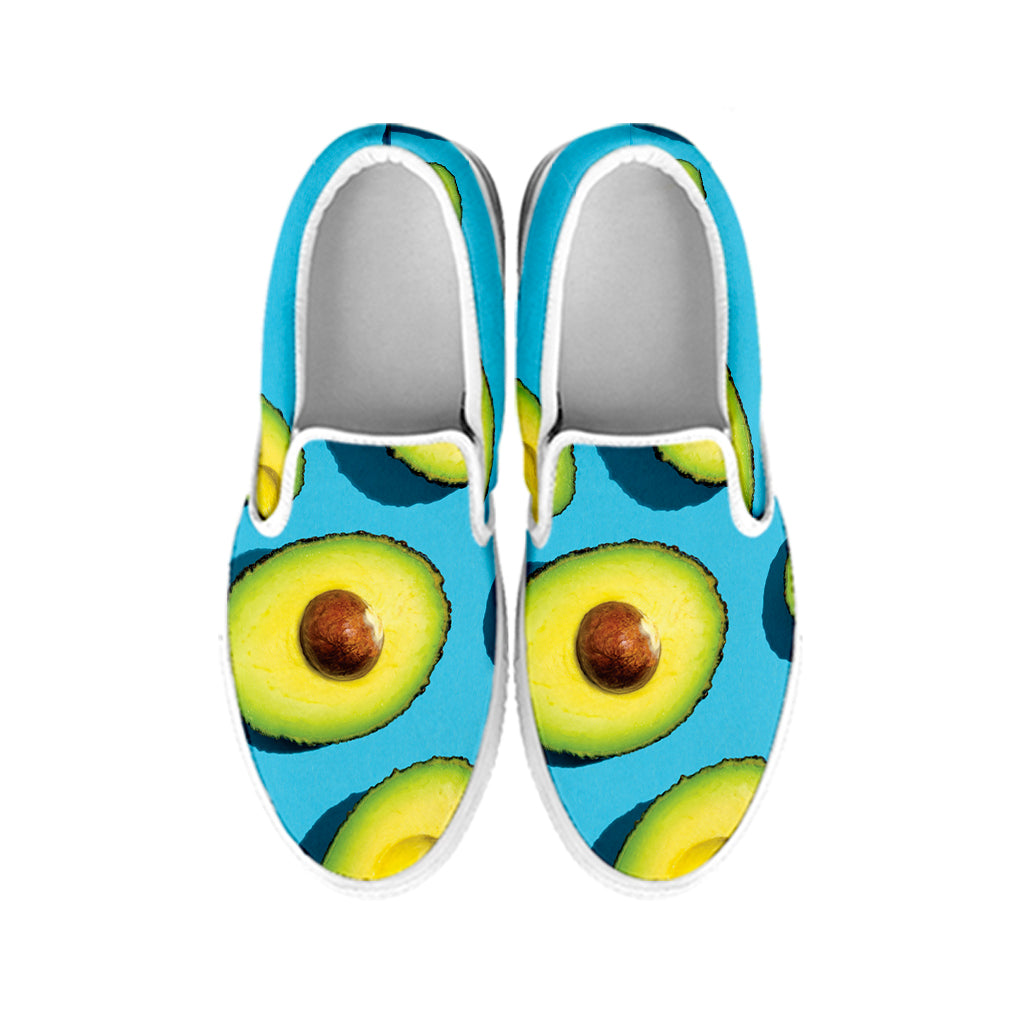 Avocado Cut In Half Print White Slip On Shoes