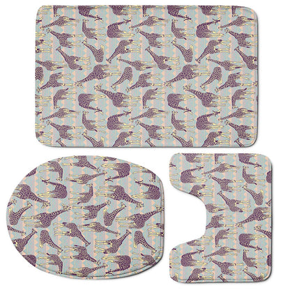 Aztec Giraffe Pattern Print 3 Piece Bath Mat Set