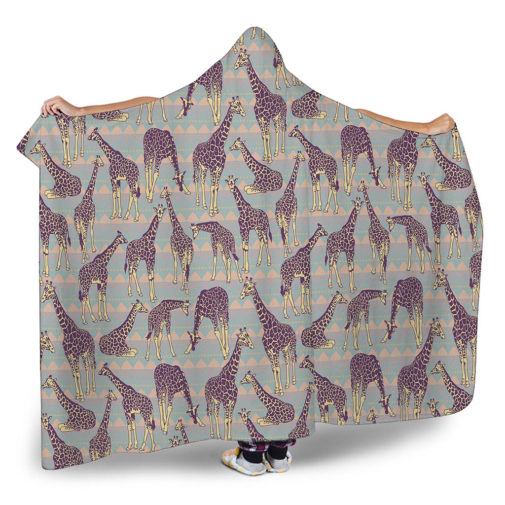 Aztec Giraffe Pattern Print Hooded Blanket