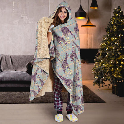 Aztec Giraffe Pattern Print Hooded Blanket