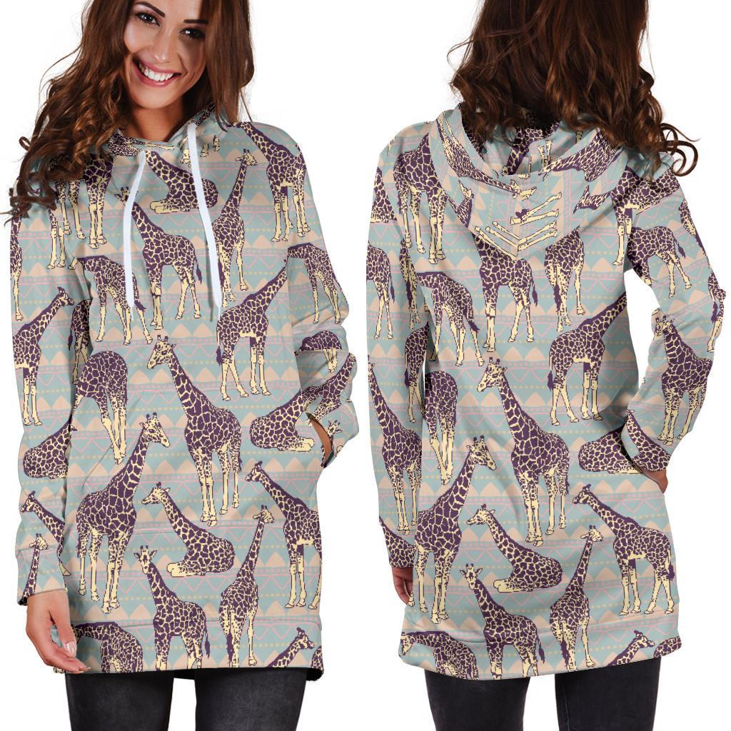 Aztec Giraffe Pattern Print Hoodie Dress GearFrost