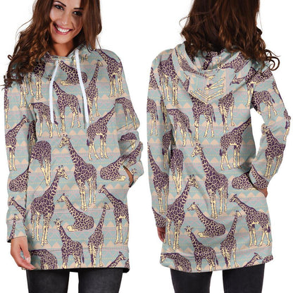 Aztec Giraffe Pattern Print Hoodie Dress GearFrost