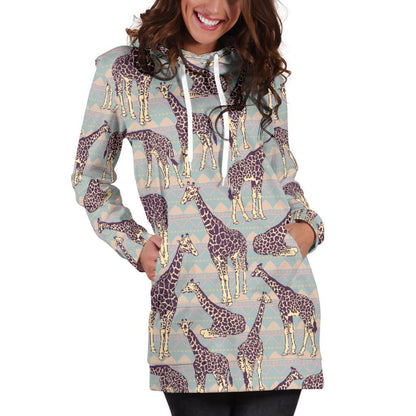 Aztec Giraffe Pattern Print Hoodie Dress GearFrost