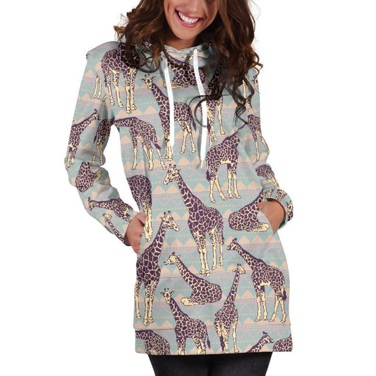 Aztec Giraffe Pattern Print Hoodie Dress GearFrost