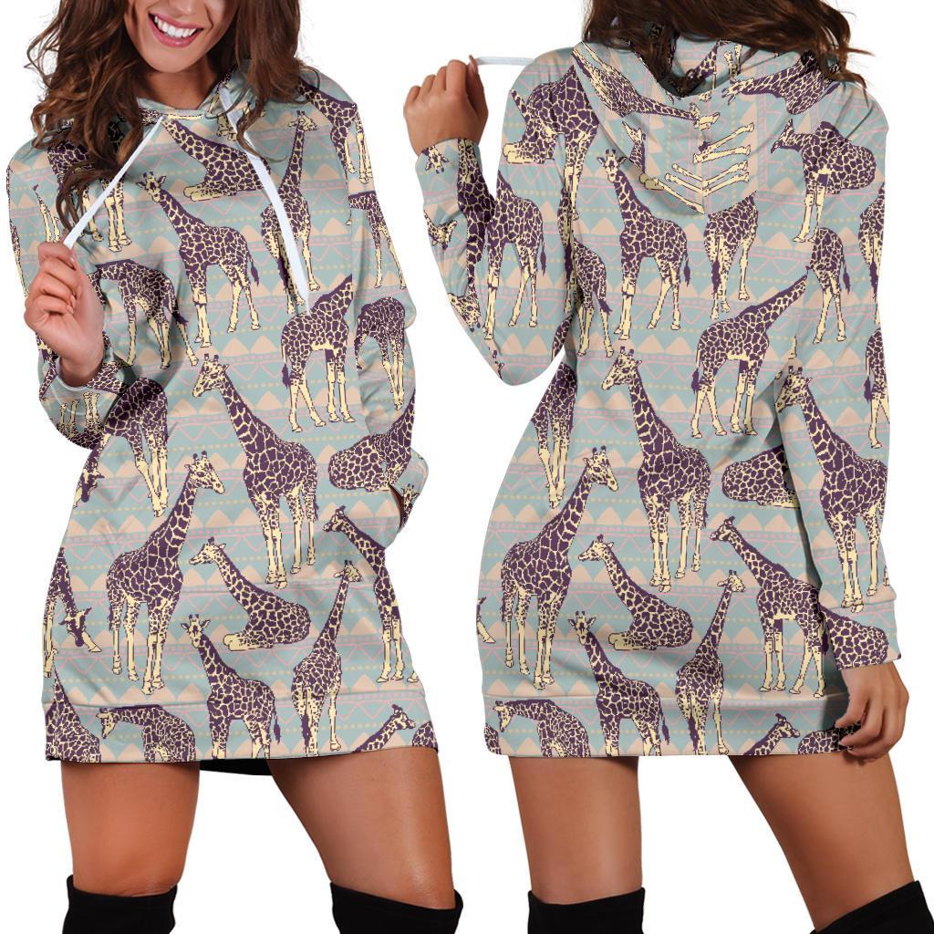 Aztec Giraffe Pattern Print Hoodie Dress GearFrost