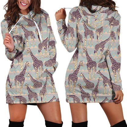 Aztec Giraffe Pattern Print Hoodie Dress GearFrost