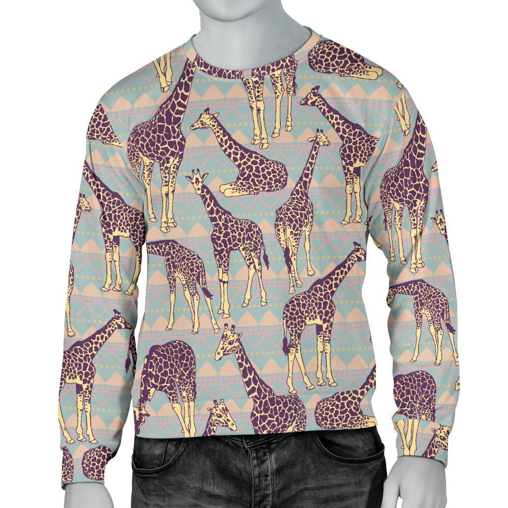 Aztec Giraffe Pattern Print Men's Crewneck Sweatshirt GearFrost