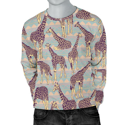 Aztec Giraffe Pattern Print Men's Crewneck Sweatshirt GearFrost